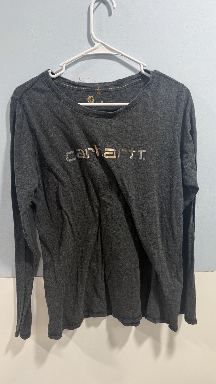 Carhartt Long Sleeve T-Shirt Charcoal Women's Size L (12-14) Camo Print